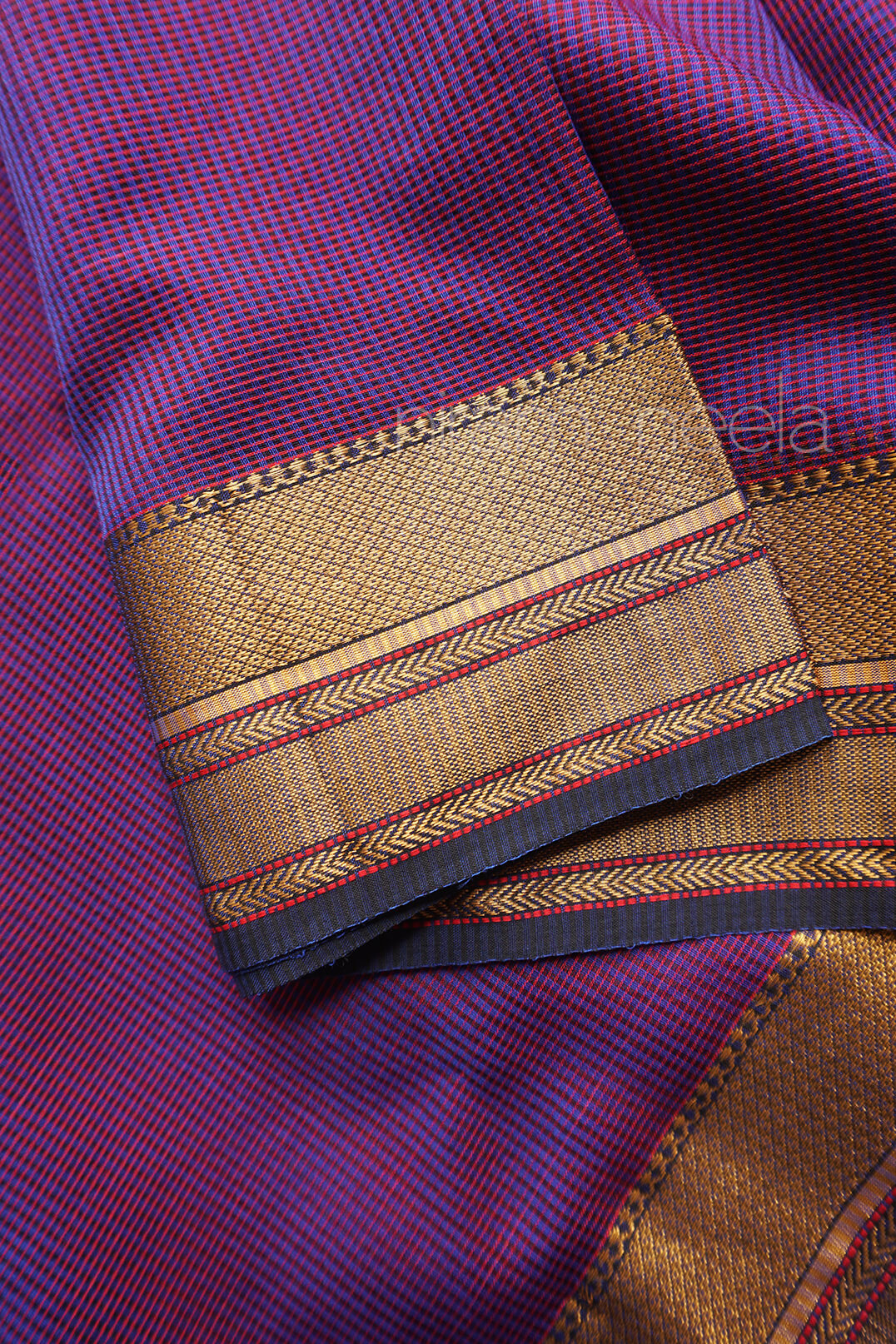 Violet and black Maheshwari silk cotton saree | Festive edit by Niram Neela