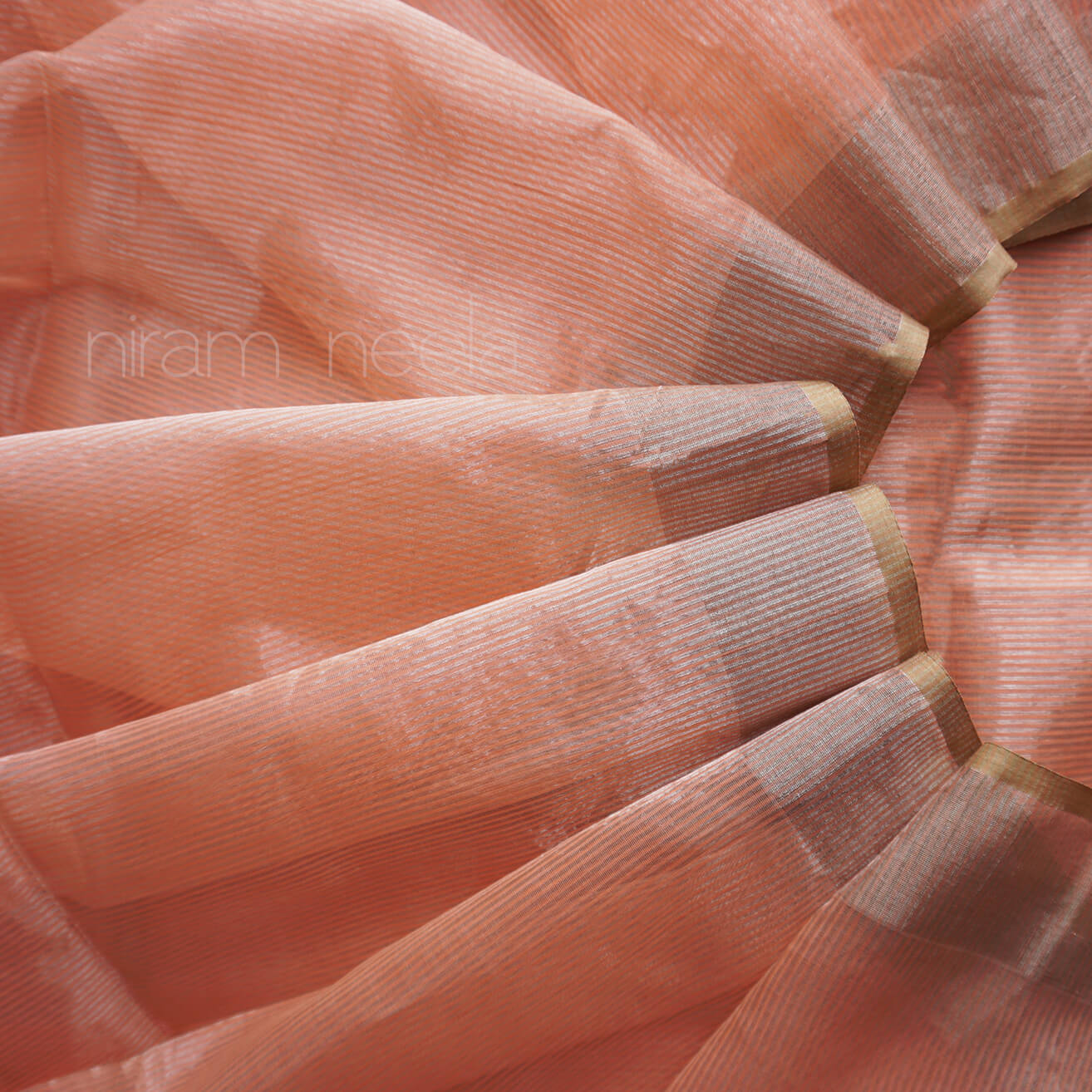 Peach Maheshwari silk cotton tissue saree | Festive edit by Niram Neela