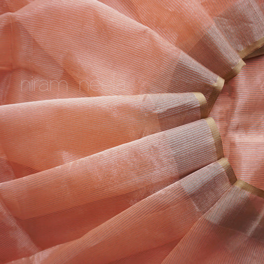 Peach Maheshwari silk cotton tissue saree | Festive edit by Niram Neela