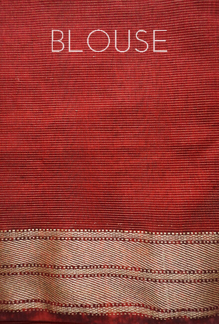 Blue and red Maheshwari silk cotton tissue saree - Niram Neela