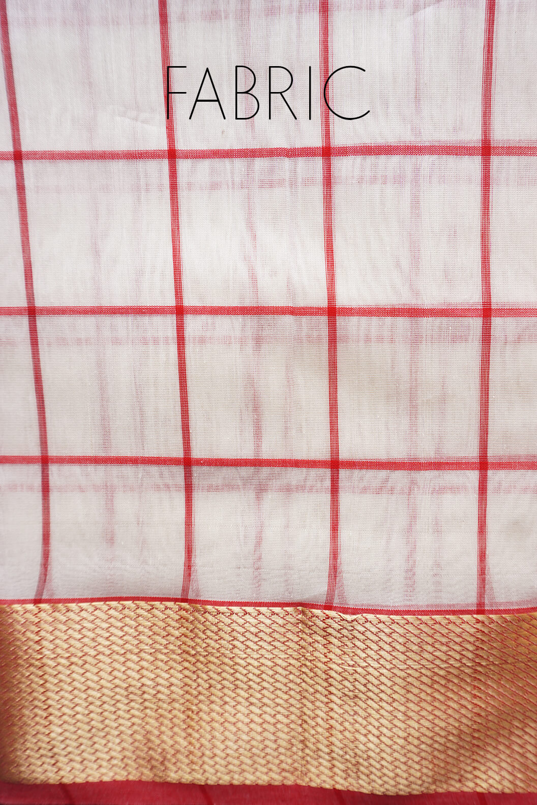 White and red check Maheshwari silk cotton saree - Niram Neela
