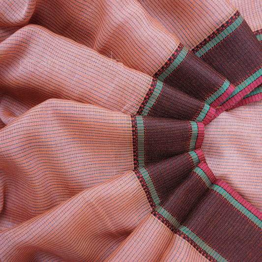 Peach and black Maheshwari handspun silk cotton saree - Niram Neela