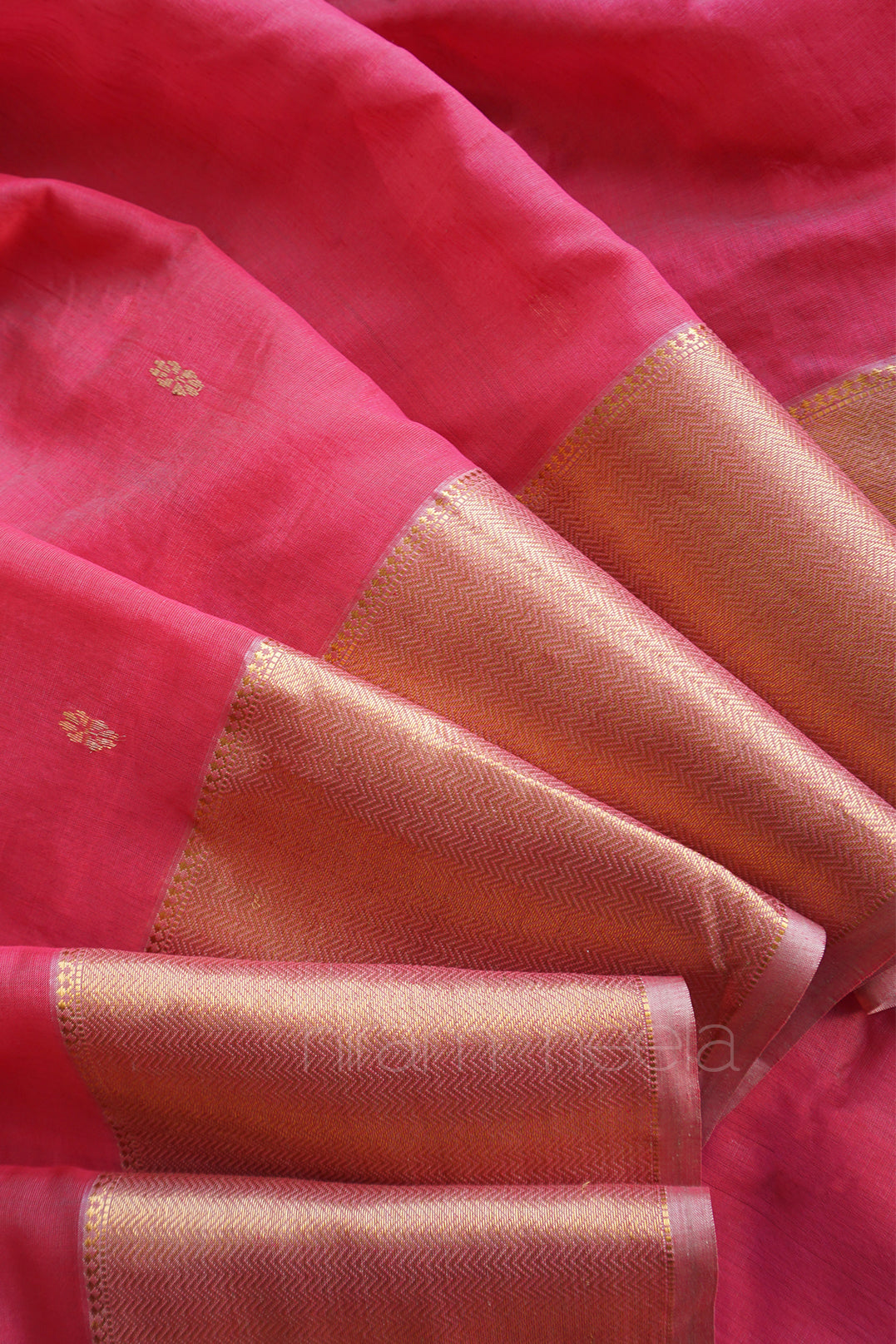 Watermelon pink Maheshwari silk cotton partywear saree from Niram Neela