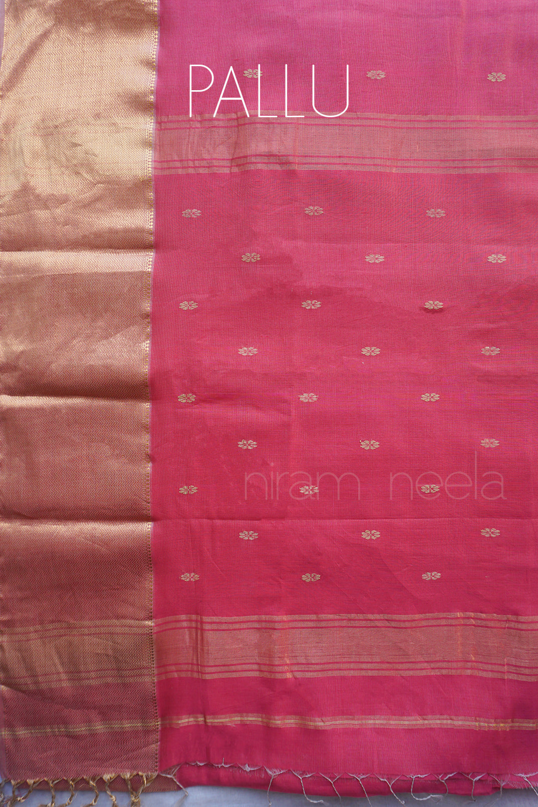 Watermelon pink Maheshwari silk cotton partywear saree from Niram Neela