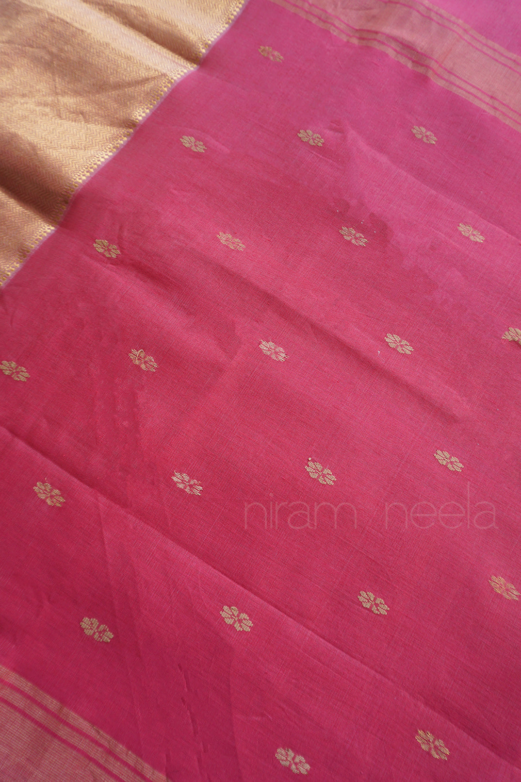 Watermelon pink Maheshwari silk cotton partywear saree from Niram Neela