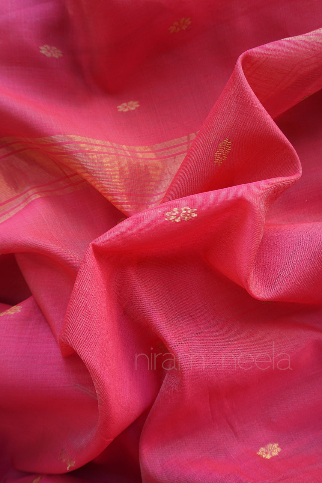 Watermelon pink Maheshwari silk cotton partywear saree from Niram Neela
