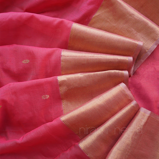 Watermelon pink Maheshwari silk cotton partywear saree from Niram Neela