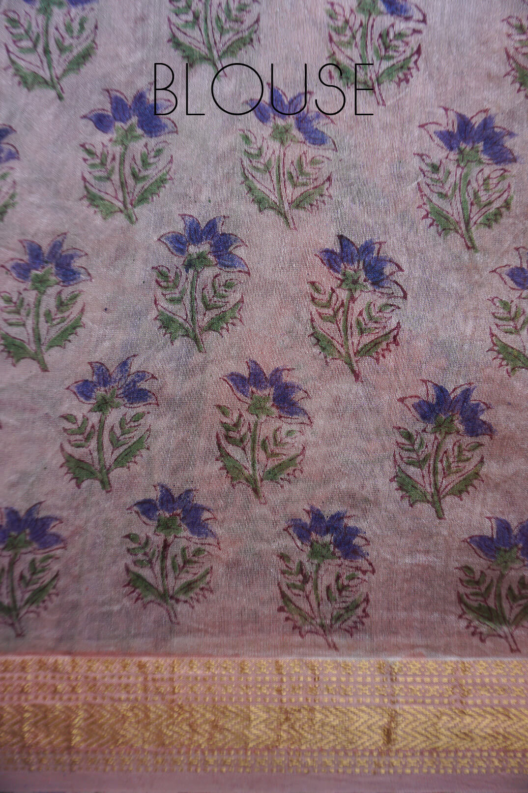 Peach and maroon block printed Maheshwari silk cotton saree | Niram Neela