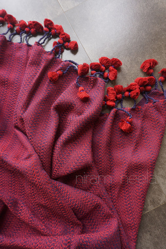 Burgundy Red Maheshwari cotton unisex winter shawl | Niram Neela