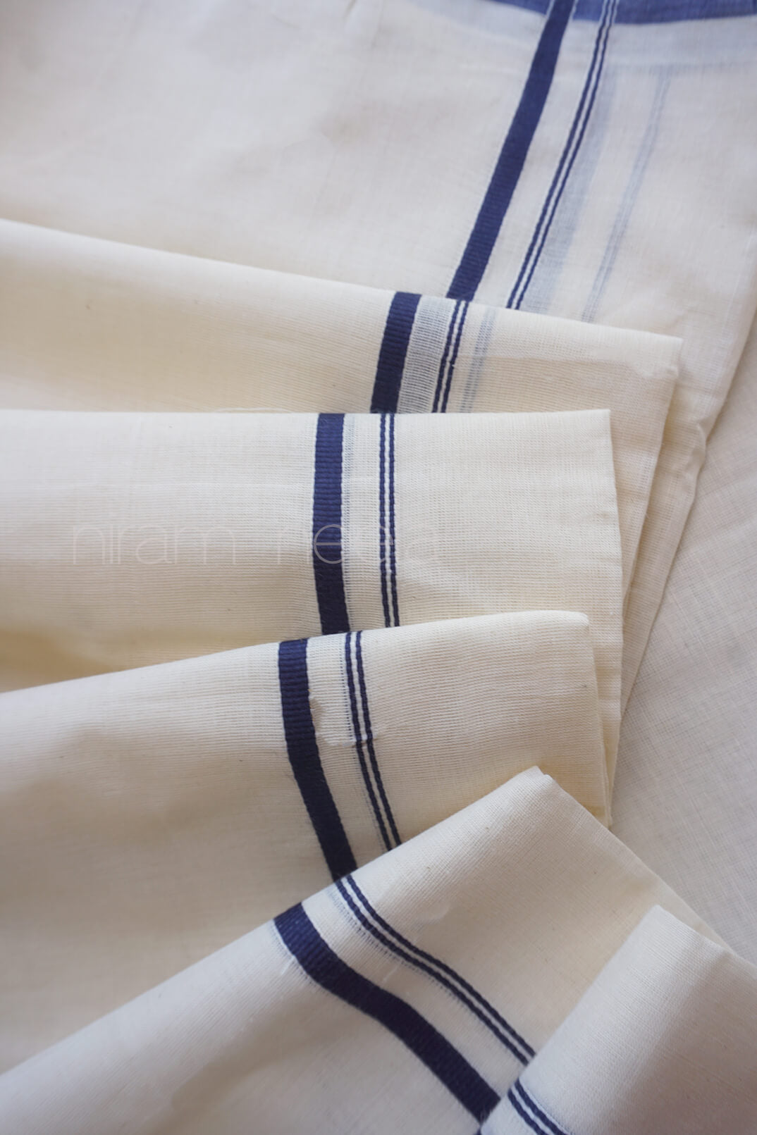 Ivory and blue double mundu | Mundu for men by Niram Neela