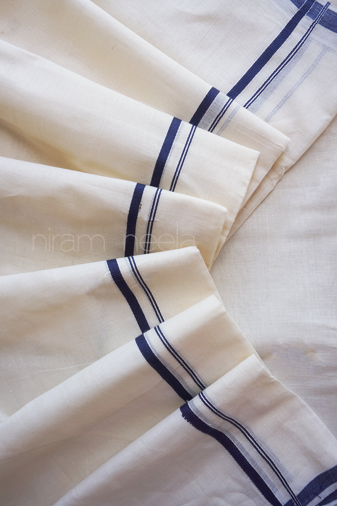Ivory and blue double mundu | Mundu for men by Niram Neela