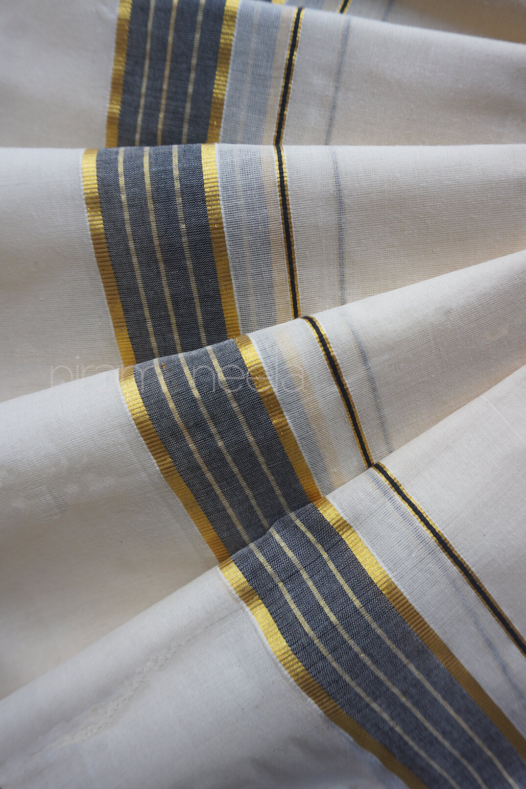 Ivory and black double Kasavu mundu | Niram Neela