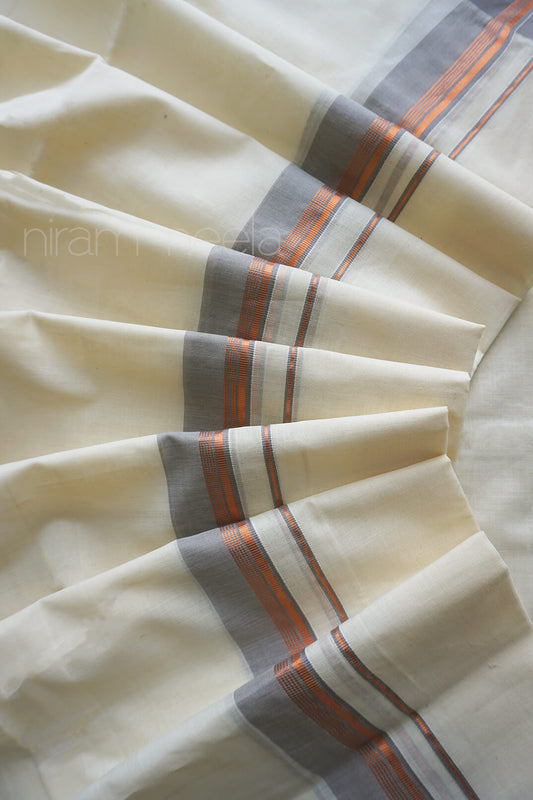 Ivory and grey handloom double mundu for gents by Niram Neela