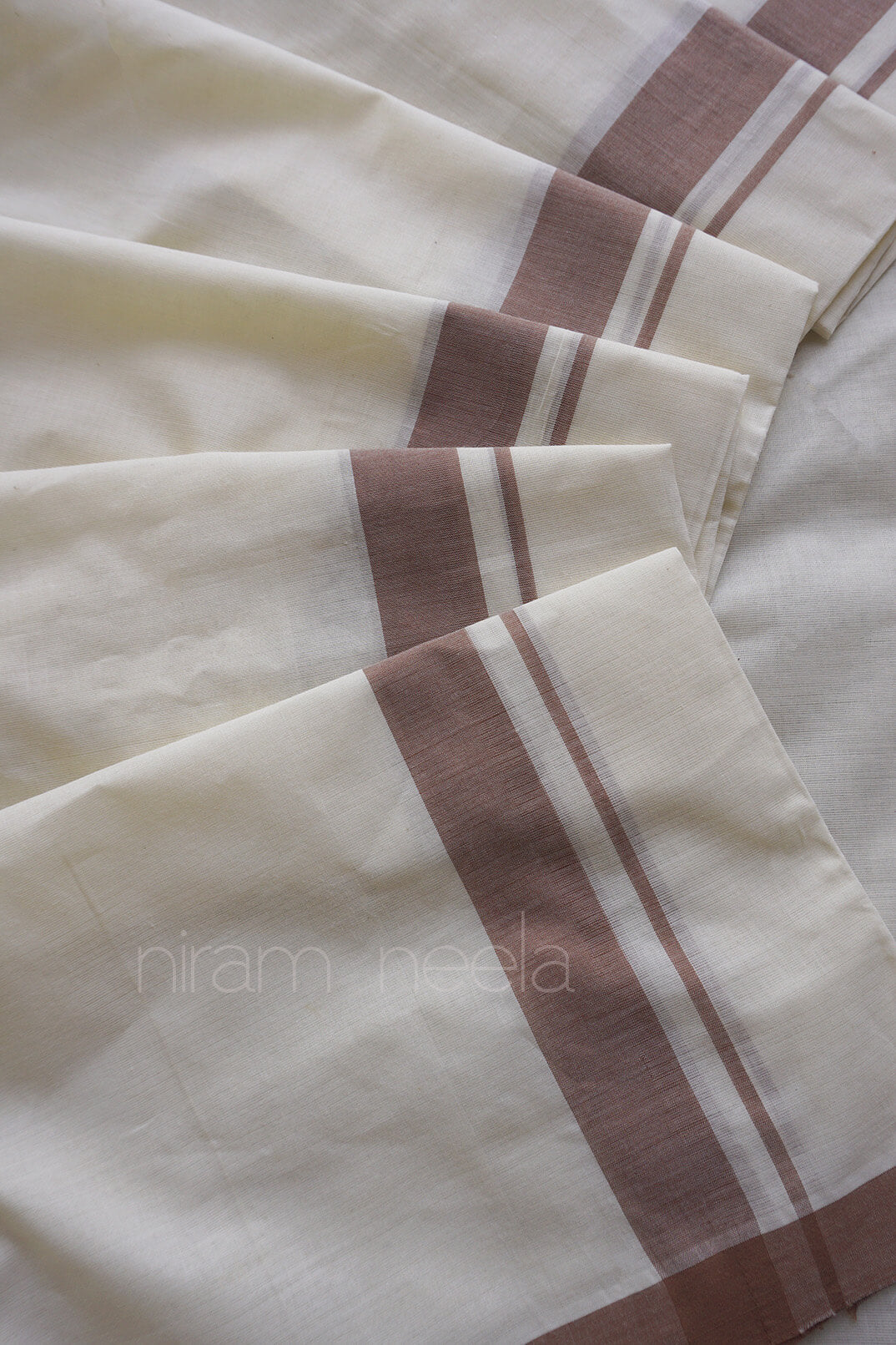 Ivory and brown double mundu- Niram neela