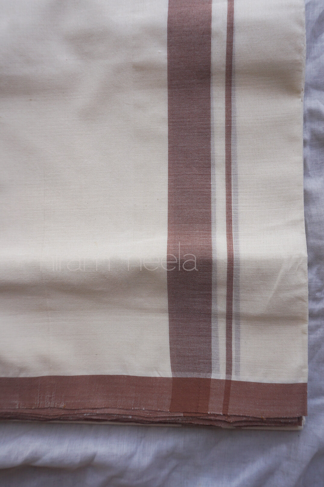 Ivory and brown double mundu- Niram neela
