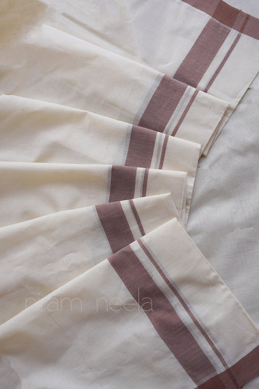 Ivory and brown double mundu- Niram neela