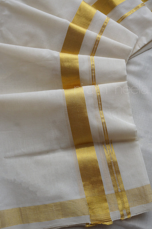 Ivory and gold chutti double mundu | Niram Neela