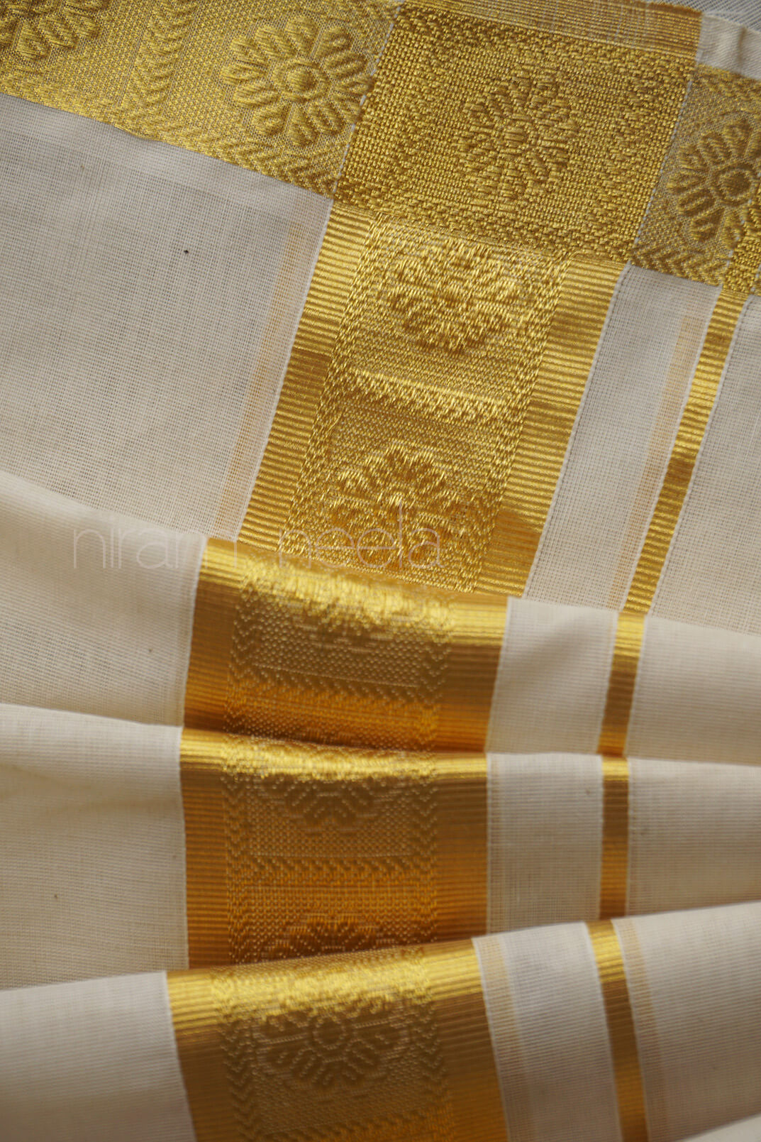 Ivory and gold flower double mundu | Cream and gold flower Men's dhoti