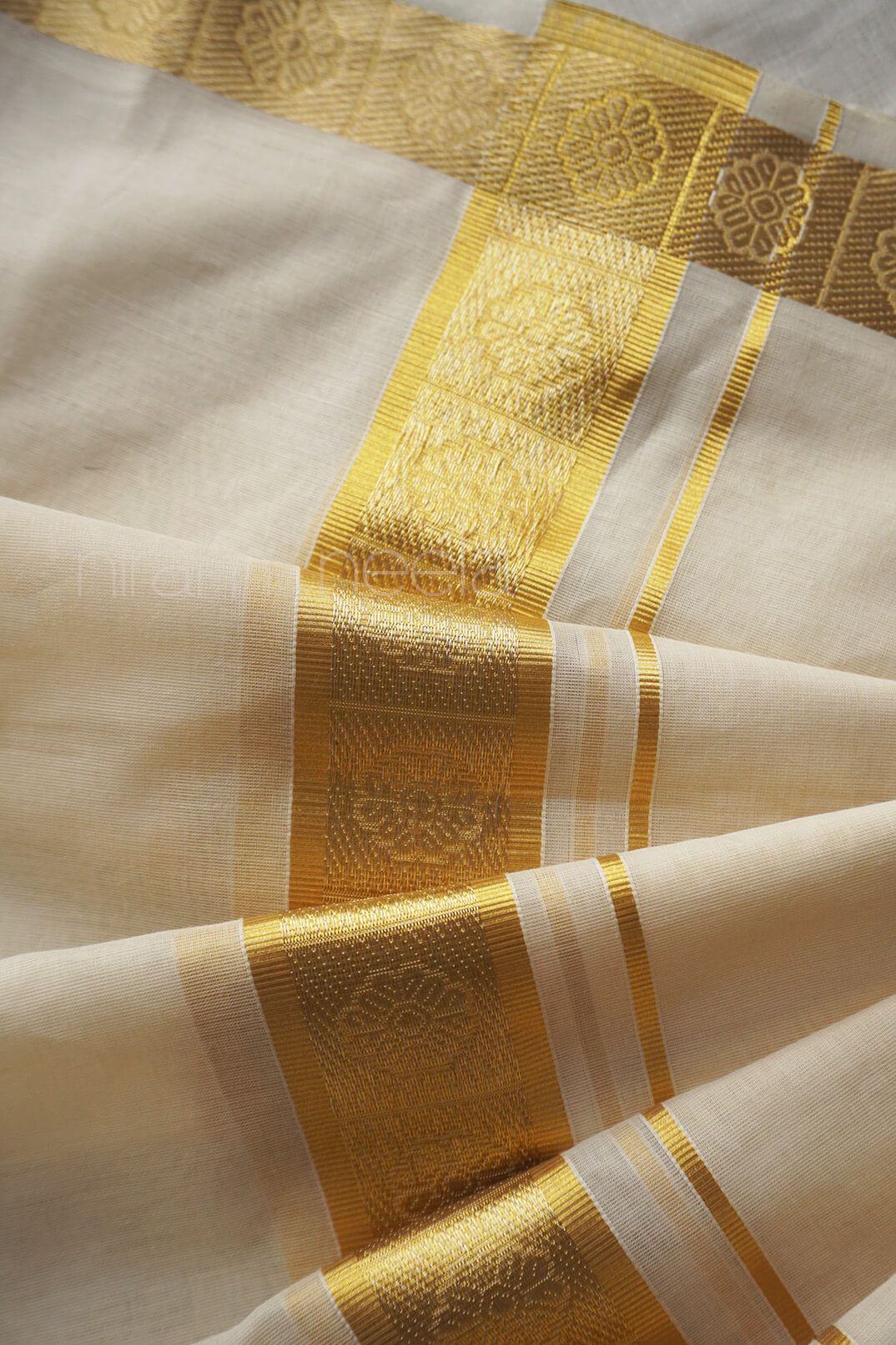 Ivory,gold and silver flower double mundu |  Men's dhoti