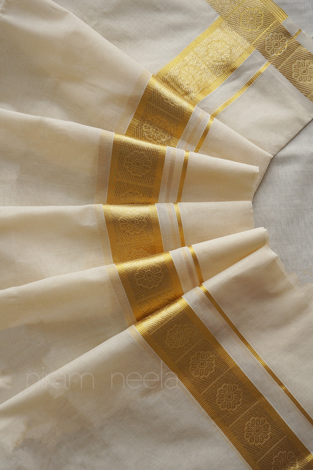 Ivory,gold and silver flower double mundu |  Men's dhoti
