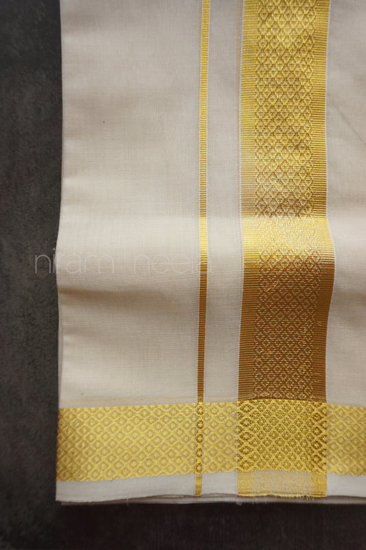 Ivory and gold diamond double mundu | Cream and gold diamond Men's dhoti