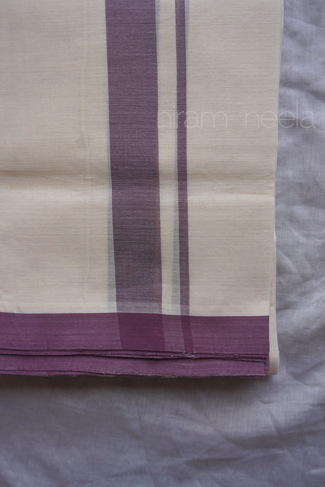 Ivory and purple double mundu |  Men's cotton dhoti