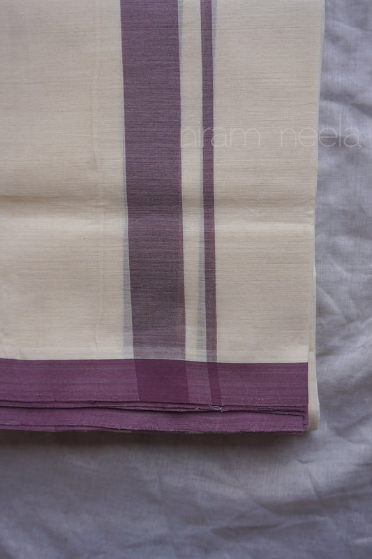 Ivory and purple double mundu |  Men's cotton dhoti