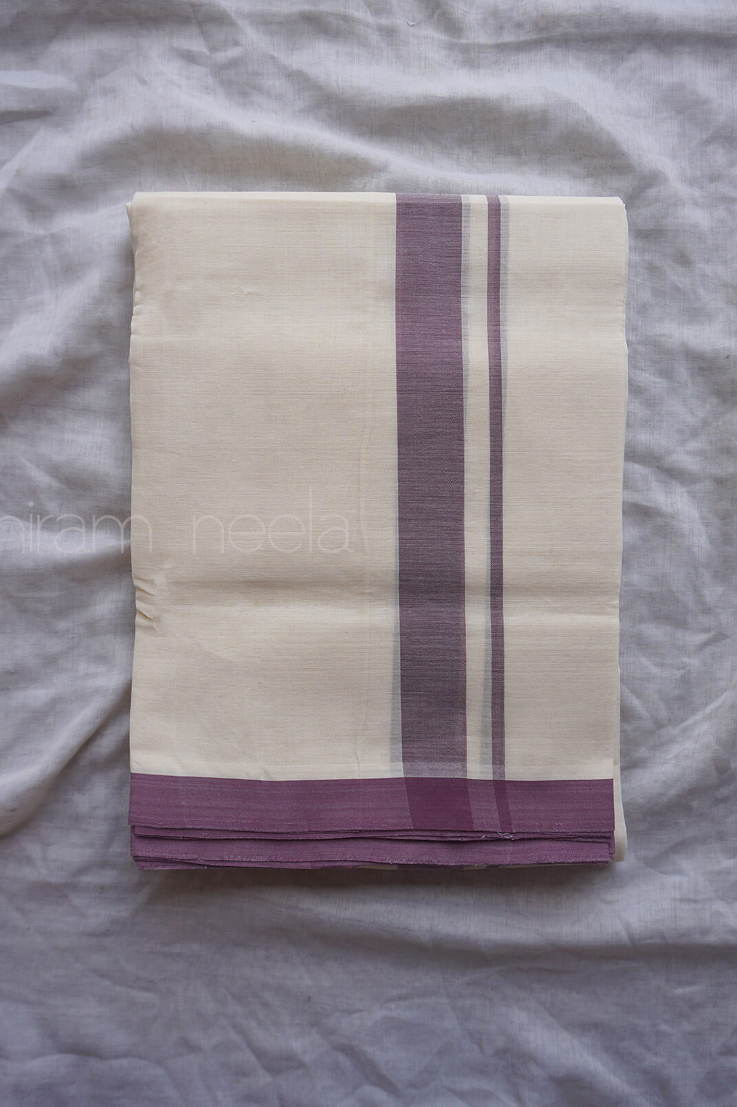 Ivory and purple double mundu |  Men's cotton dhoti