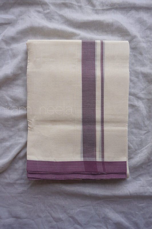 Ivory and purple double mundu |  Men's cotton dhoti