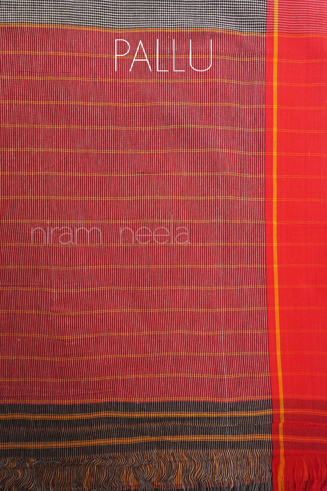 Black with red and yellow Patteda anchu cotton saree - Niram Neela