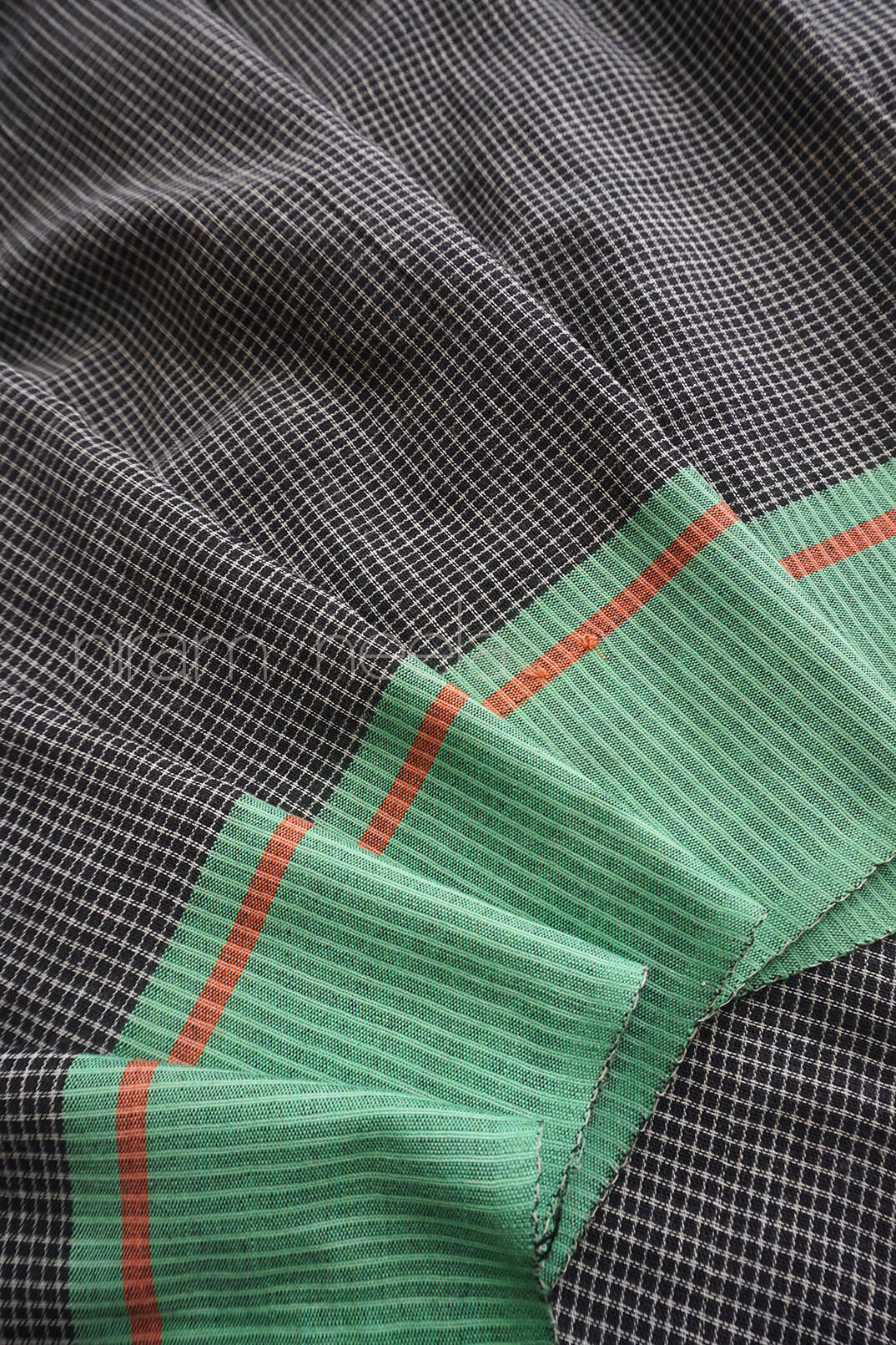 Black with teal and peach ganga jamuna Patteda anchu cotton saree | Niram Neela