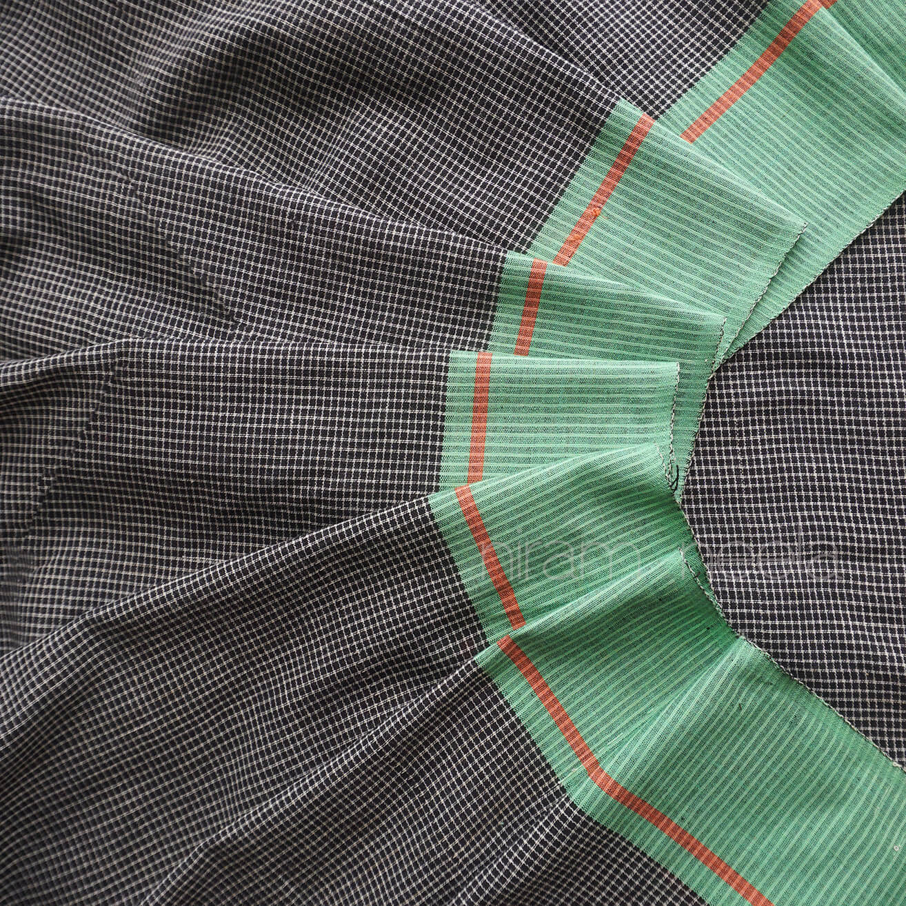 Black with teal and peach ganga jamuna Patteda anchu cotton saree | Niram Neela