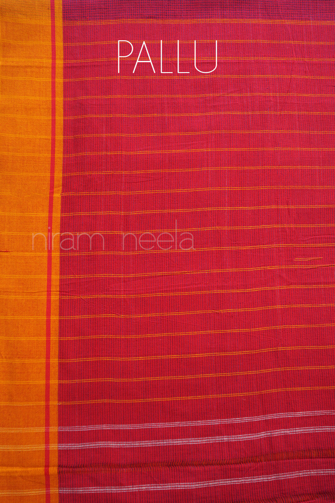 Red and yellow Patteda anchu cotton saree | Niram Neela