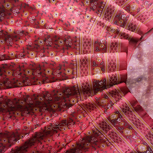Pre-loved Wine Himroo pure silk saree | Niram Neela