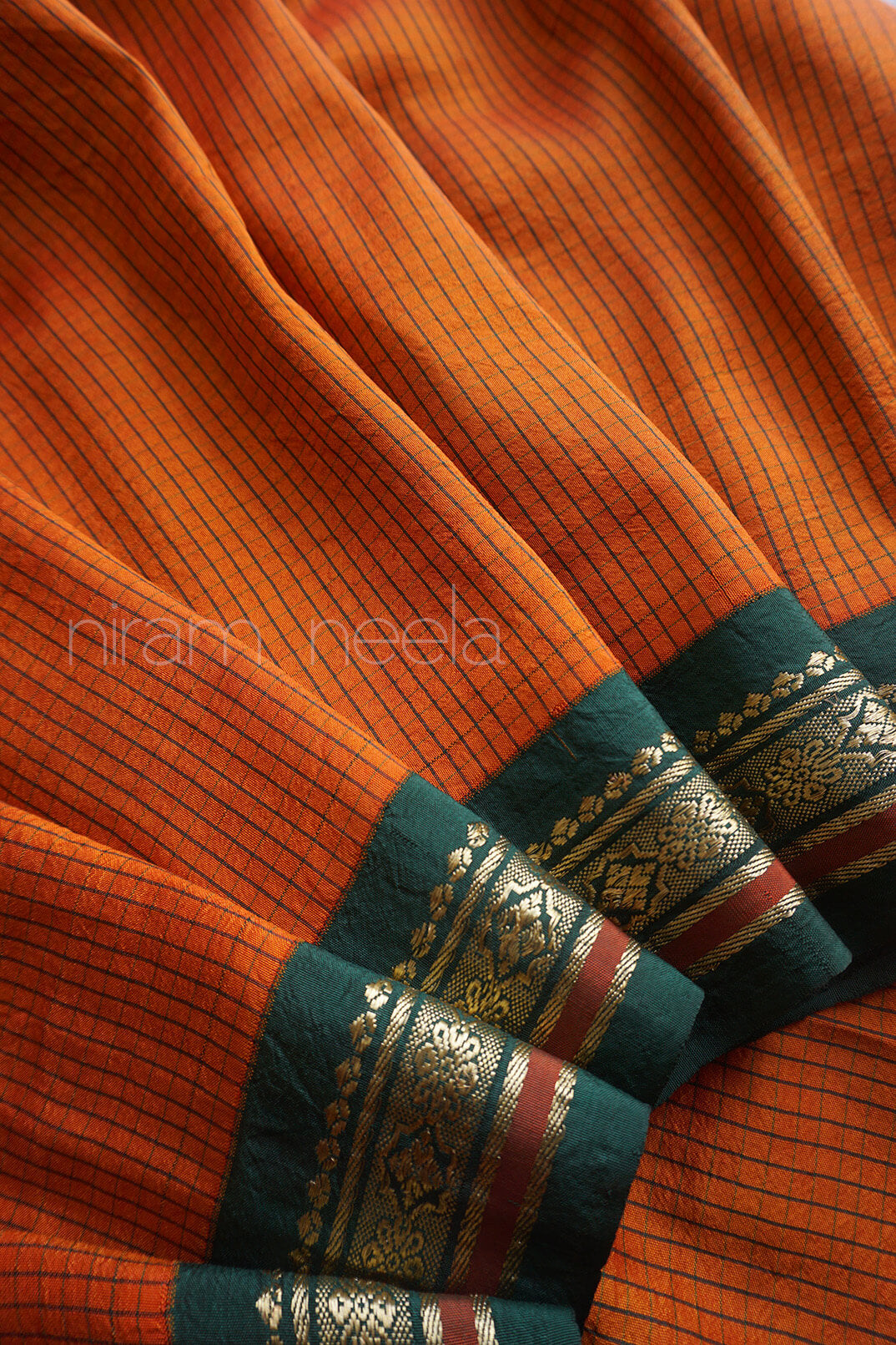 Pre-loved orange and green Kanjivaram pure silk saree | Niram Neela