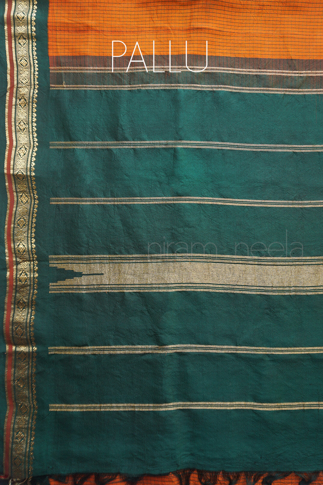 Pre-loved orange and green Kanjivaram pure silk saree | Niram Neela