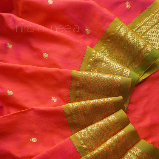 Orange and lime green Paithani silk saree | Niram Neela