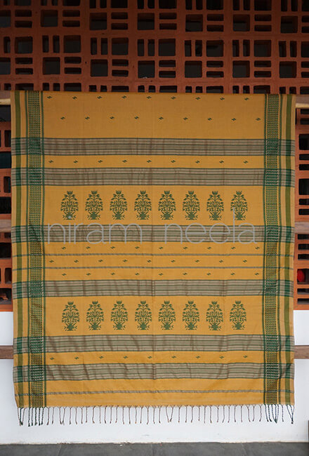 Ochre and green Sausar cotton saree - Niram Neela