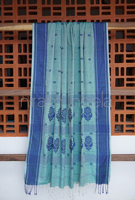 Teal and blue Sausar cotton saree - Niram Neela