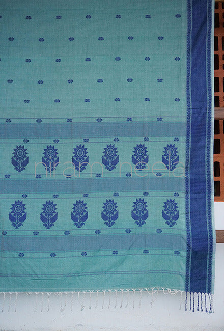 Teal and blue Sausar cotton saree - Niram Neela