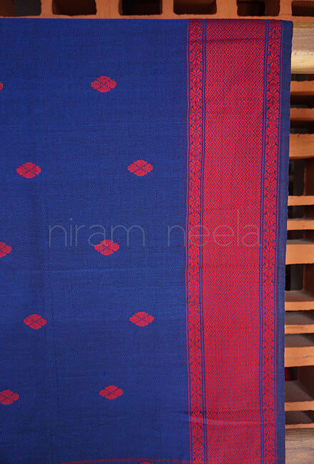 Blue and red Sausar cotton saree - Niram Neela