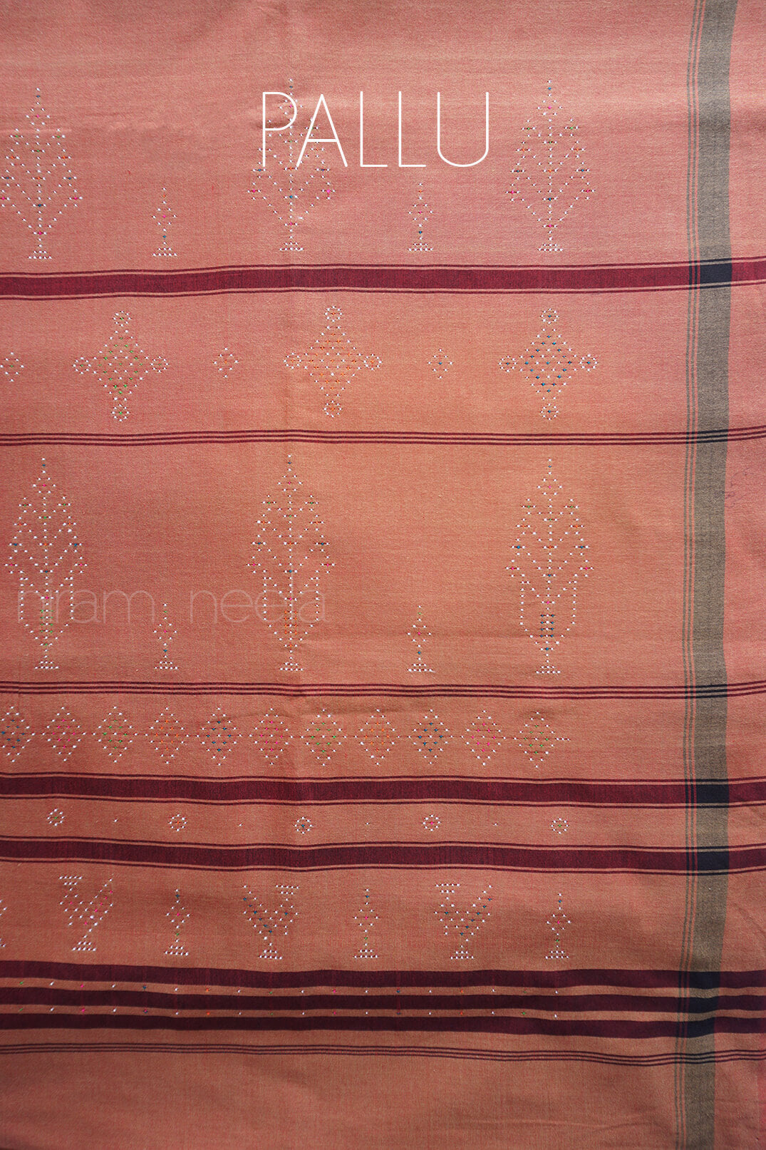 Salmon orange Tangaliya cotton saree - Niram Neela