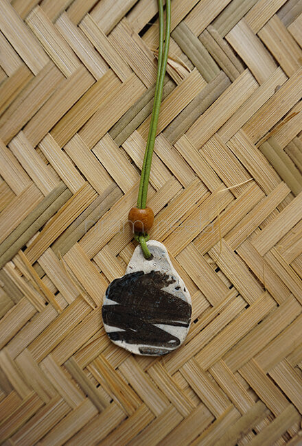 Ivory and black splash handmade ceramic neckpiece - Niram Neela