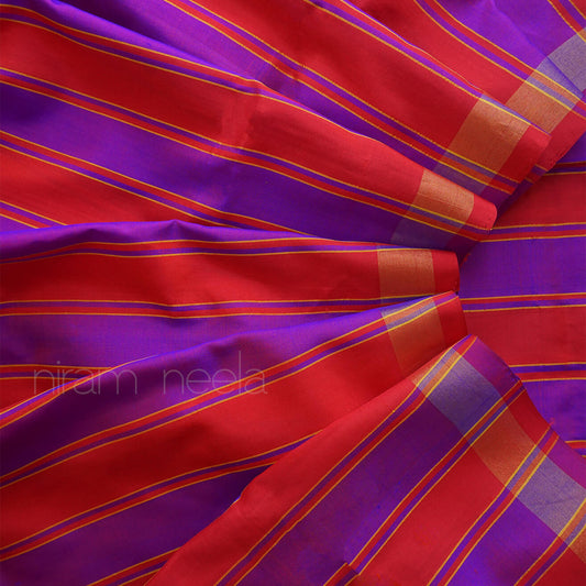 Red and purple striped Uppada soft silk saree | Niram Neela
