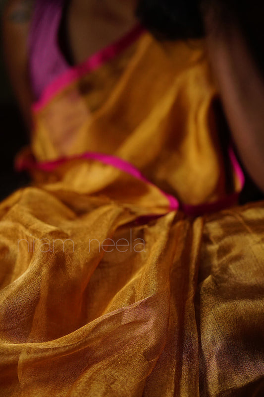Gold and pink Uppada silk tissue saree | Niram Neela