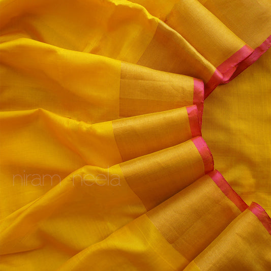 Yellow with pink Uppada soft silk partywear saree | Niram Neela
