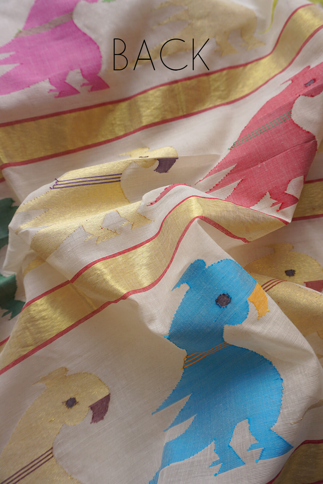 Ivory and red handloom Venkatagiri jamdani cotton parrot saree from Niram Neela