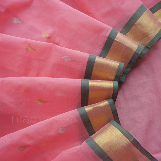 Pink and green handloom Venkatagiri jamdani cotton saree for women from Niram Neela online