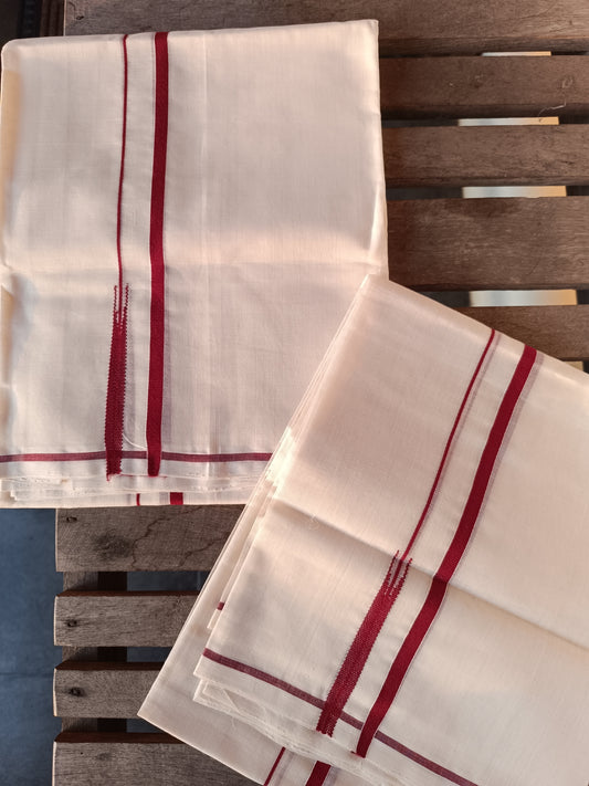 Ivory and maroon red Puliyilakkara set mundu